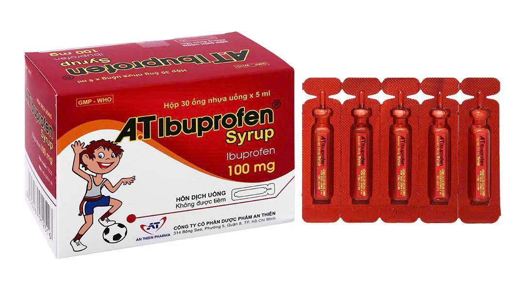 A.T Ibuprofen 100mg/5ml - Hỗn Dịch Uống Giảm Đau Hạ Sốt Hiệu Quả Cho Trẻ Em - Hộp 30 Ống
